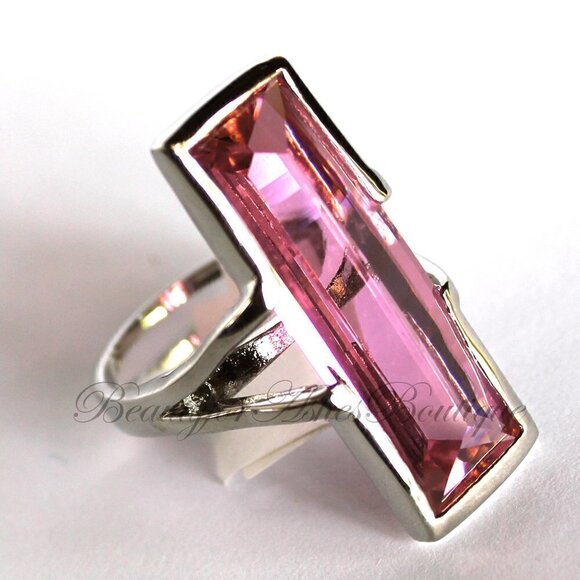 Beauty for Ashes Jewelry - Womens Ladies New Wine Strawberry Champagne Long Geometric Cocktail Pink Ring 7